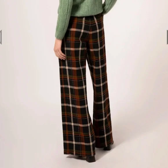FRNCH Paris Women's Philo Woven Black Ivory Rust Plaid Pants Small 100% Cotton S - Picture 10 of 11